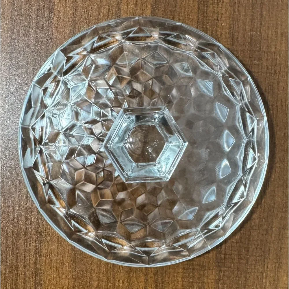 Vintage Fostoria American Glass Cookie Jar with Lid 2056 Diamond Cube Pattern